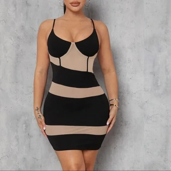 knee length dresses for ladies SHEIN Essnce Women's Fashionable Color-Block Printed Ruched Sleeveless |  Dress